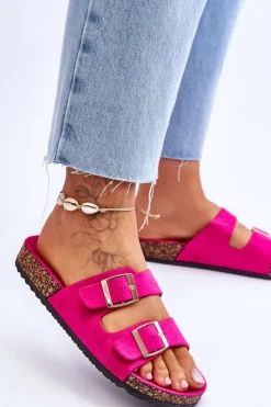 Damskie Boto Damskie Klapki Na Korkowej Platformie Z Paskami Fuksja Doretta