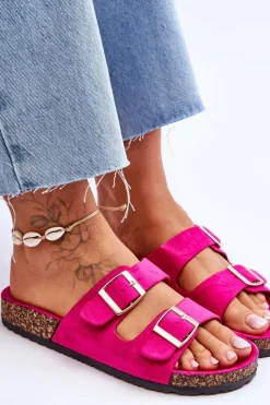 Damskie Boto Damskie Klapki Na Korkowej Platformie Z Paskami Fuksja Doretta