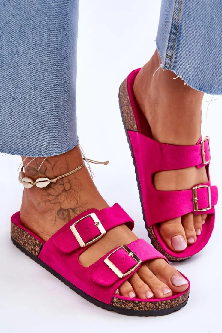 Damskie Boto Damskie Klapki Na Korkowej Platformie Z Paskami Fuksja Doretta