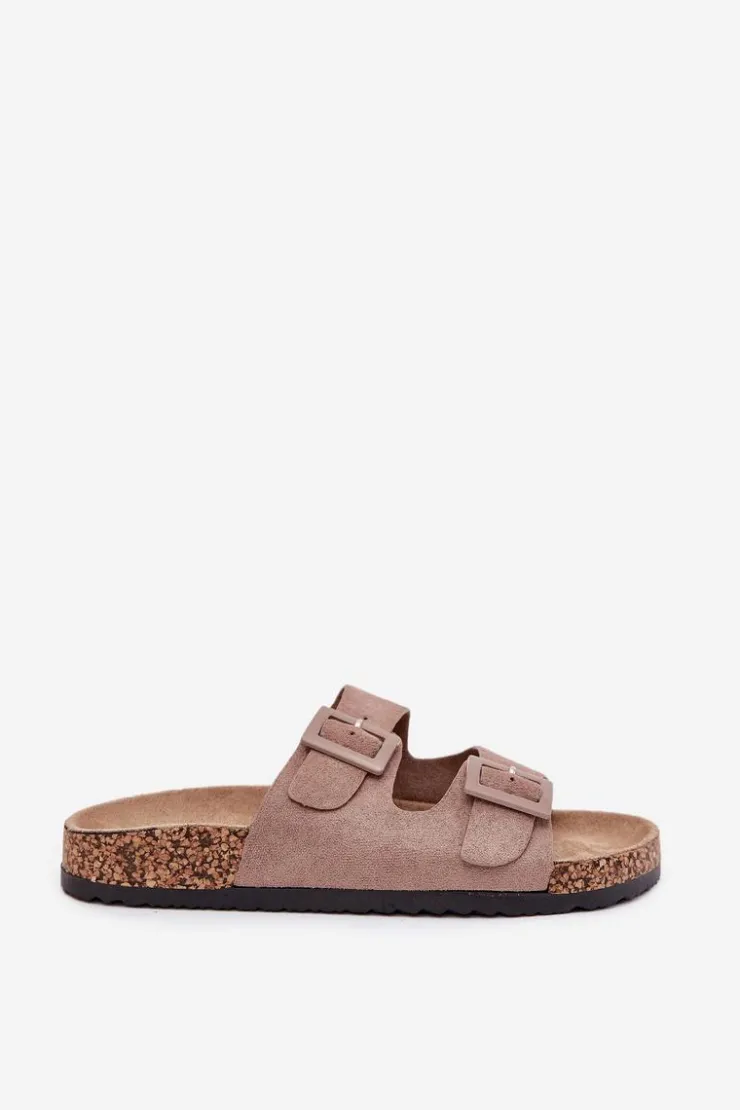 Damskie Boto Damskie Klapki Na Korkowej Platformie Z Klamrami Ciemnobeżowe Aviora