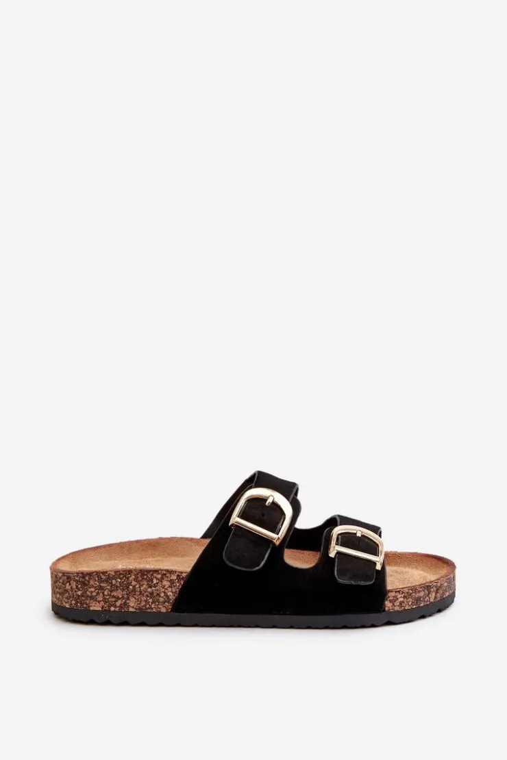 New Boto Damskie Klapki Na Korkowej Platformie Z Paskami Czarne Doretta