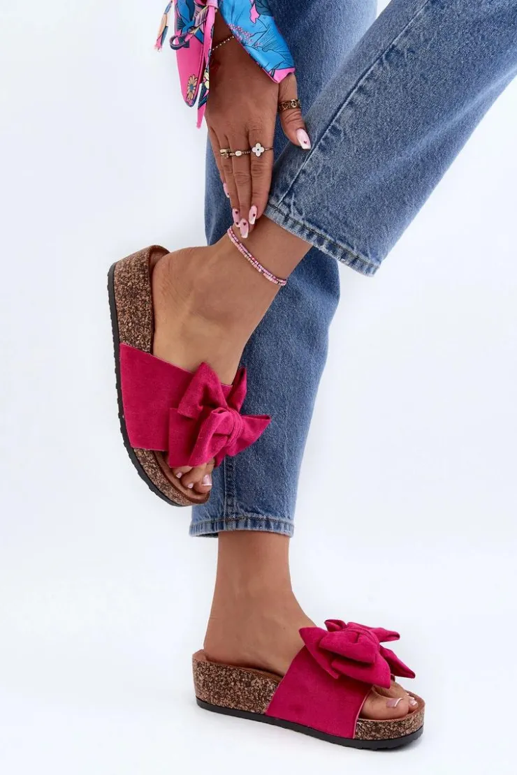 Clearance Boto Damskie Klapki Na Korkowej Platformie Z Kokardą Fuksja Tarena