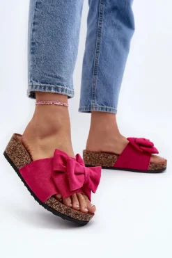 Clearance Boto Damskie Klapki Na Korkowej Platformie Z Kokardą Fuksja Tarena