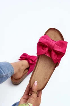 Clearance Boto Damskie Klapki Na Korkowej Platformie Z Kokardą Fuksja Tarena