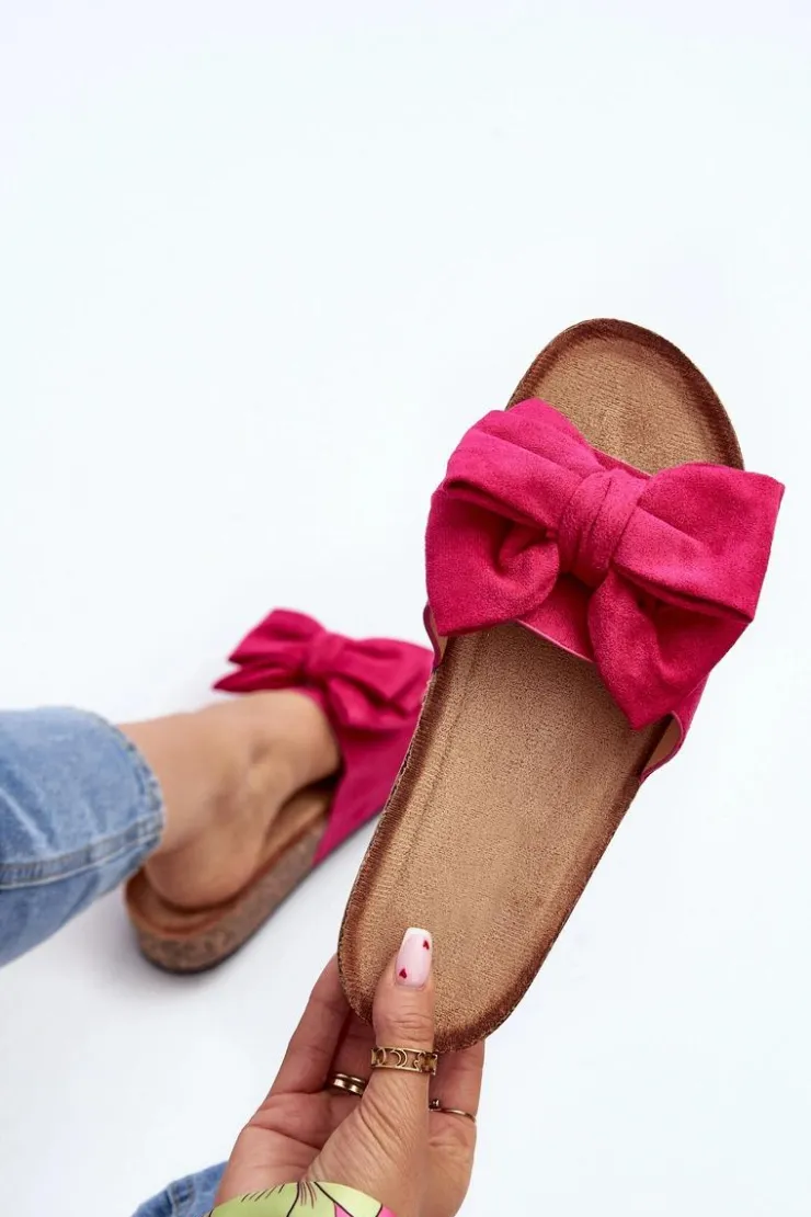 Clearance Boto Damskie Klapki Na Korkowej Platformie Z Kokardą Fuksja Tarena