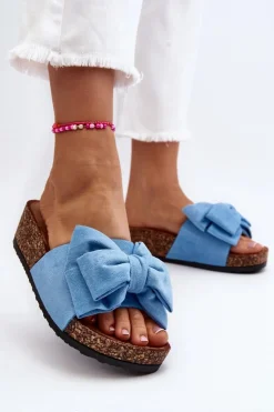 Boto Klapki Damskie Klasyczne|Klapki Korkowe*Damskie Klapki Na Korkowej Platformie Z Kokardą Niebieskie Tarena