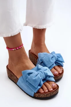 Boto Klapki Damskie Klasyczne|Klapki Korkowe*Damskie Klapki Na Korkowej Platformie Z Kokardą Niebieskie Tarena