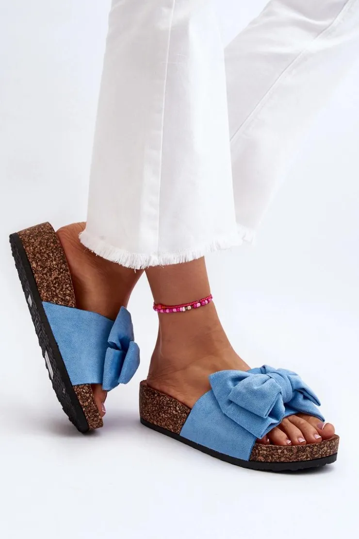 Boto Klapki Damskie Klasyczne|Klapki Korkowe*Damskie Klapki Na Korkowej Platformie Z Kokardą Niebieskie Tarena