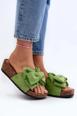 Boto Klapki Korkowe|Klapki Damskie Klasyczne*Damskie Klapki Na Korkowej Platformie Z Kokardą Zielone Tarena