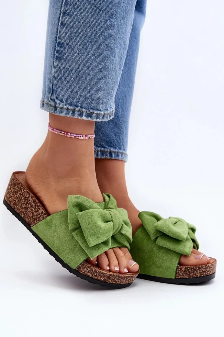 Boto Klapki Korkowe|Klapki Damskie Klasyczne*Damskie Klapki Na Korkowej Platformie Z Kokardą Zielone Tarena