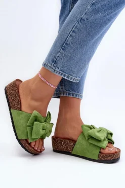 Boto Klapki Korkowe|Klapki Damskie Klasyczne*Damskie Klapki Na Korkowej Platformie Z Kokardą Zielone Tarena