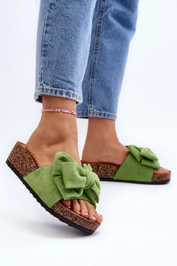 Boto Klapki Korkowe|Klapki Damskie Klasyczne*Damskie Klapki Na Korkowej Platformie Z Kokardą Zielone Tarena