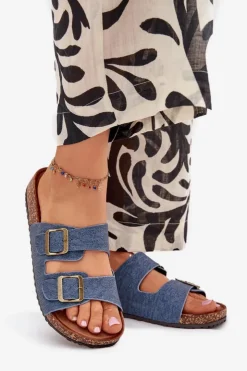 Damskie Evento Damskie Klapki Na Korkowej Platformie Z Klamrami Ciemny Jeans Vesina