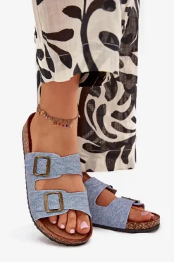 Evento Klapki Korkowe|Klapki Na Platformie*Damskie Klapki Na Korkowej Platformie Z Klamrami Jasny Jeans Vesina Niebieski