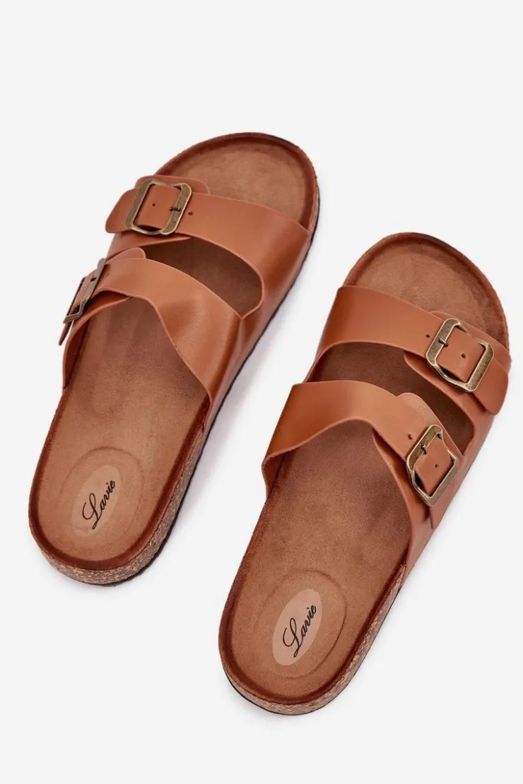 Damskie Evento Damskie Klapki Na Korkowej Platformie Z Klamrami Camel Vesina