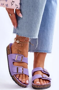 Boto Klapki Korkowe|Klapki Na Platformie*Damskie Klapki Na Korkowej Platformie Z Paskami Fioletowe Doretta