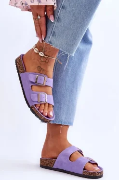 Boto Klapki Korkowe|Klapki Na Platformie*Damskie Klapki Na Korkowej Platformie Z Paskami Fioletowe Doretta