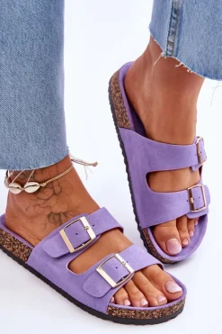 Boto Klapki Korkowe|Klapki Na Platformie*Damskie Klapki Na Korkowej Platformie Z Paskami Fioletowe Doretta