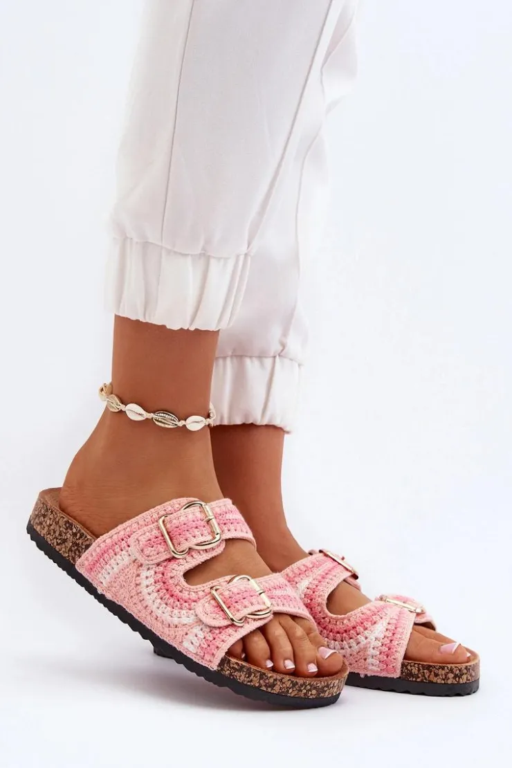 Clearance Boto Damskie Klapki Na Korkowej Podeszwie Różowe Fannea