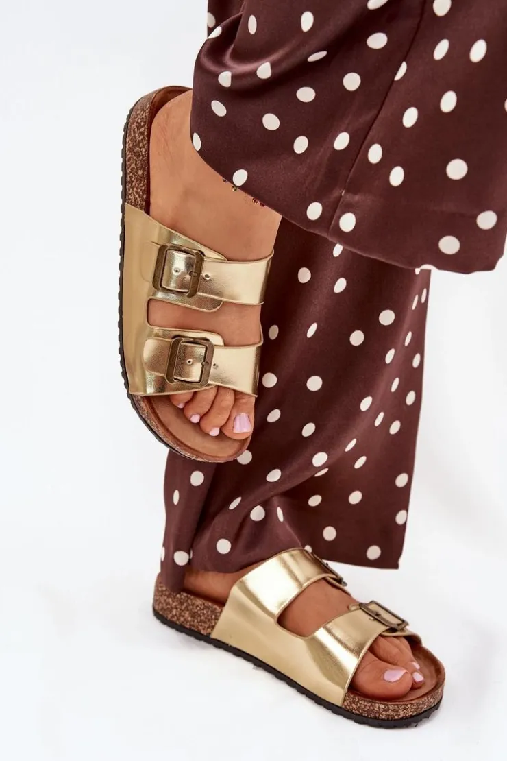 Evento Klapki Korkowe|Klapki Na Platformie*Damskie Klapki Na Korkowej Platformie Z Klamrami Złote Vesina Złoty