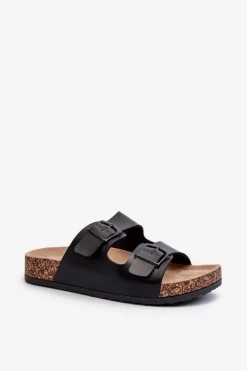 Boto Klapki Korkowe|Klapki Na Platformie*Damskie Klapki Na Korkowej Platformie Z Klamrami Czarne Klinesta