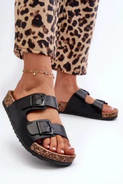 Boto Klapki Korkowe|Klapki Na Platformie*Damskie Klapki Na Korkowej Platformie Z Klamrami Czarne Klinesta