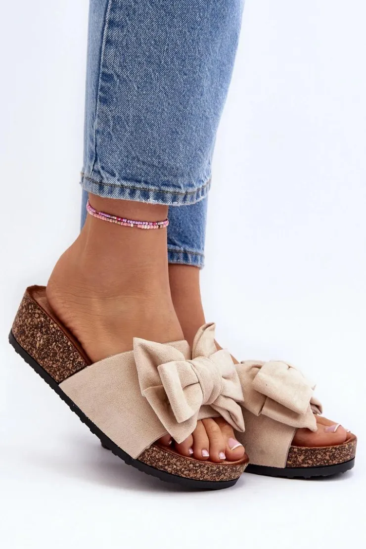 Boto Klapki Korkowe|Klapki Damskie Klasyczne*Damskie Klapki Na Korkowej Platformie Z Kokardą Beżowe Tarena