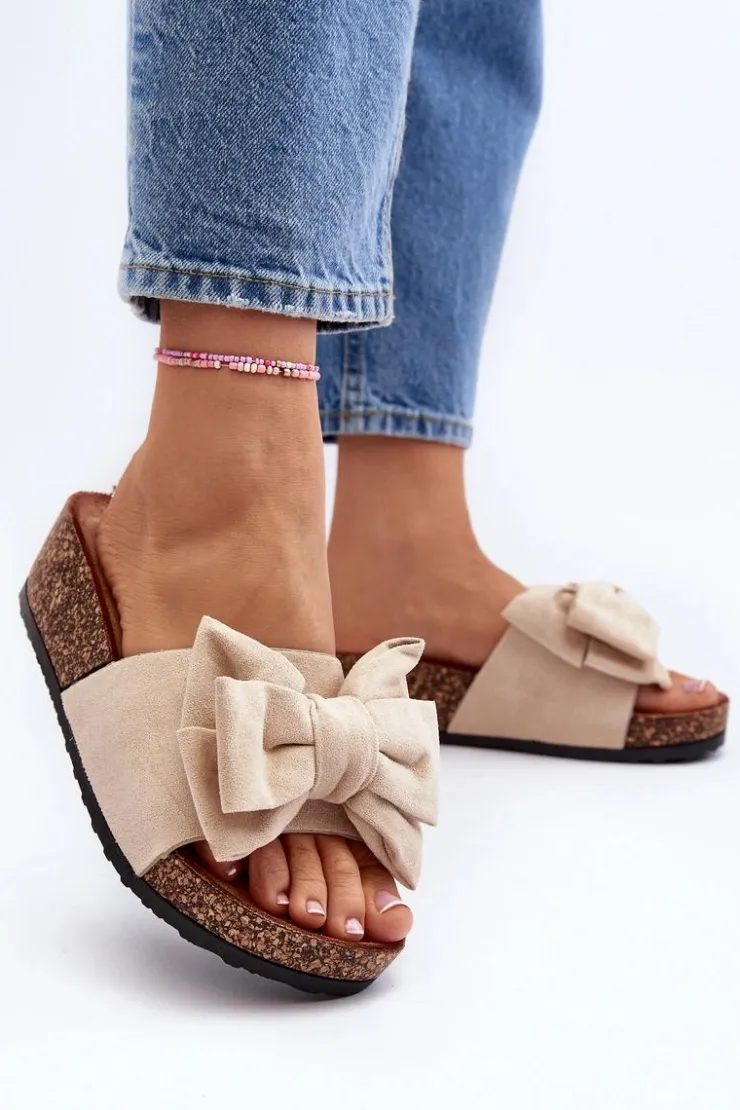 Boto Klapki Korkowe|Klapki Damskie Klasyczne*Damskie Klapki Na Korkowej Platformie Z Kokardą Beżowe Tarena
