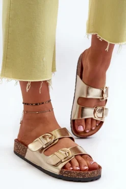 Boto Klapki Korkowe|Klapki Na Platformie*Damskie Klapki Na Korkowej Platformie Z Paskami Złote Doretta