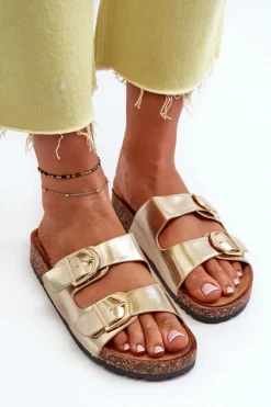 Boto Klapki Korkowe|Klapki Na Platformie*Damskie Klapki Na Korkowej Platformie Z Paskami Złote Doretta