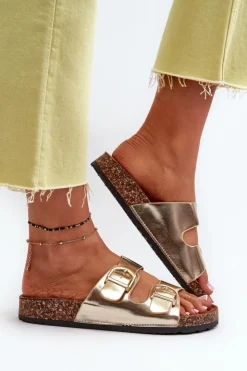 Boto Klapki Korkowe|Klapki Na Platformie*Damskie Klapki Na Korkowej Platformie Z Paskami Złote Doretta