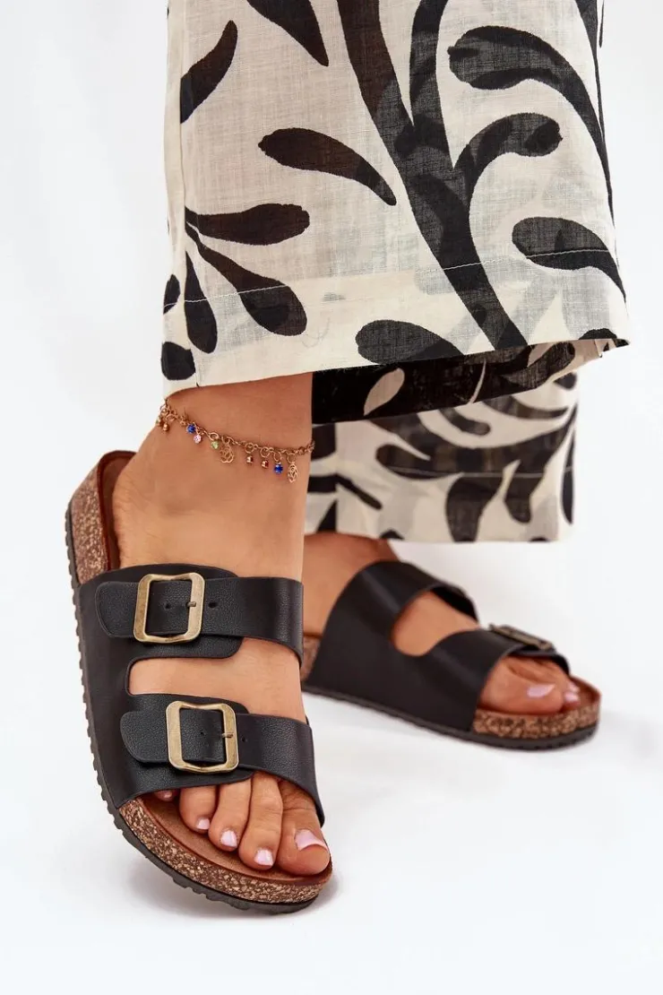 Evento Klapki Korkowe|Klapki Na Platformie*Damskie Klapki Na Korkowej Platformie Z Klamrami Czarne Vesina Czarny