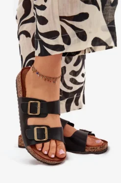 Evento Klapki Korkowe|Klapki Na Platformie*Damskie Klapki Na Korkowej Platformie Z Klamrami Czarne Vesina Czarny