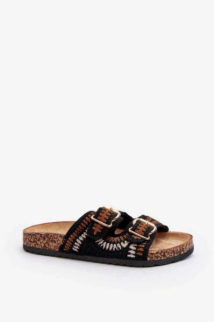 Damskie Boto Damskie Klapki Na Korkowej Podeszwie Czarne Fannea