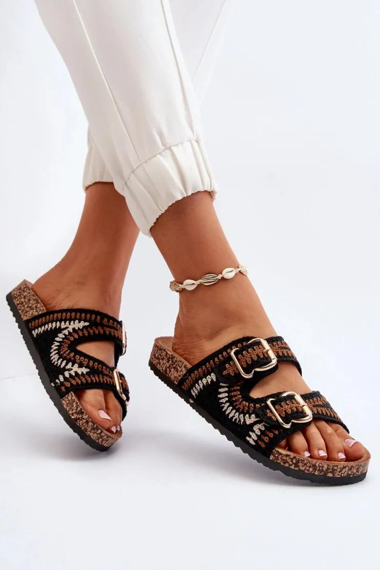 Damskie Boto Damskie Klapki Na Korkowej Podeszwie Czarne Fannea