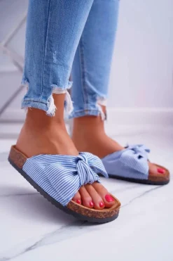 Best Boto Damskie Klapki Na Korku Kokarda Niebieskie Randy