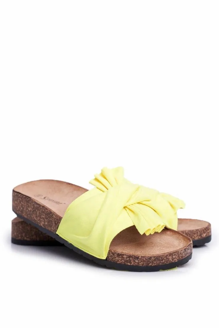 Clearance Boto Damskie Klapki Na Korku Kokardki Żółty Neon Felis