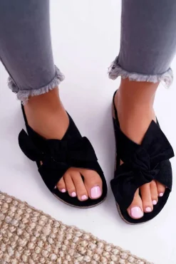 Damskie Boto Damskie Klapki Na Korku Kokarda Czarne Fallen