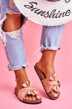 Damskie Boto Damskie Klapki Na Korku Kokardki Beżowe Felis