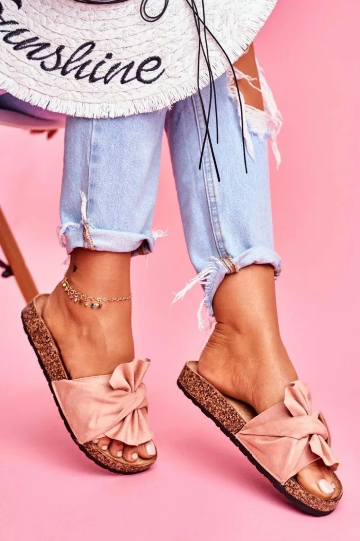 Damskie Boto Damskie Klapki Na Korku Kokardki Beżowe Felis