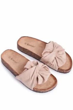 Damskie Boto Damskie Klapki Na Korku Kokardki Beżowe Felis