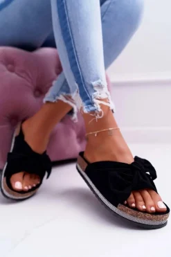 Boto Klapki Korkowe|Klapki Damskie Klasyczne*Damskie Klapki Na Korku Kokarda Cyrkonie Czarne Astria