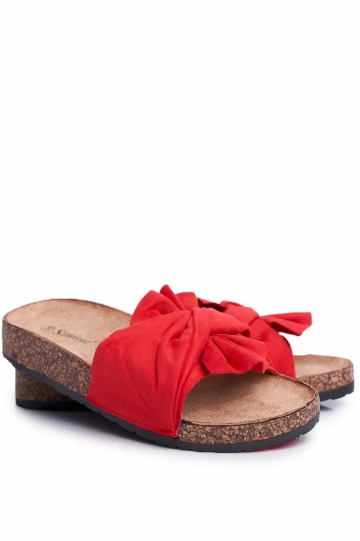 Damskie Boto Damskie Klapki Na Korku Kokardki Czerwone Felis