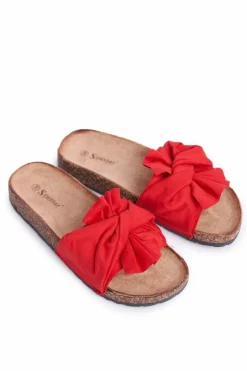 Damskie Boto Damskie Klapki Na Korku Kokardki Czerwone Felis
