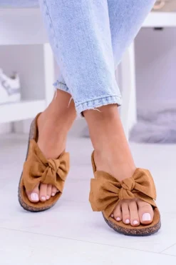 Hot Boto Damskie Klapki Na Korku Kokarda Camel Dominica