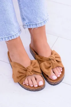 Hot Boto Damskie Klapki Na Korku Kokarda Camel Dominica