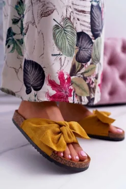 Hot Boto Damskie Klapki Na Korku Kokarda Żółte Randy