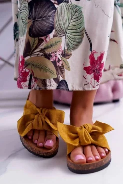 Hot Boto Damskie Klapki Na Korku Kokarda Żółte Randy