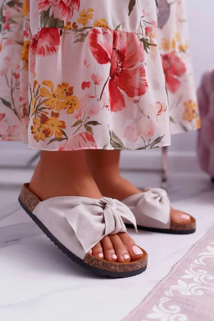 Damskie Boto Damskie Klapki Na Korku Kokarda Beżowe Randy