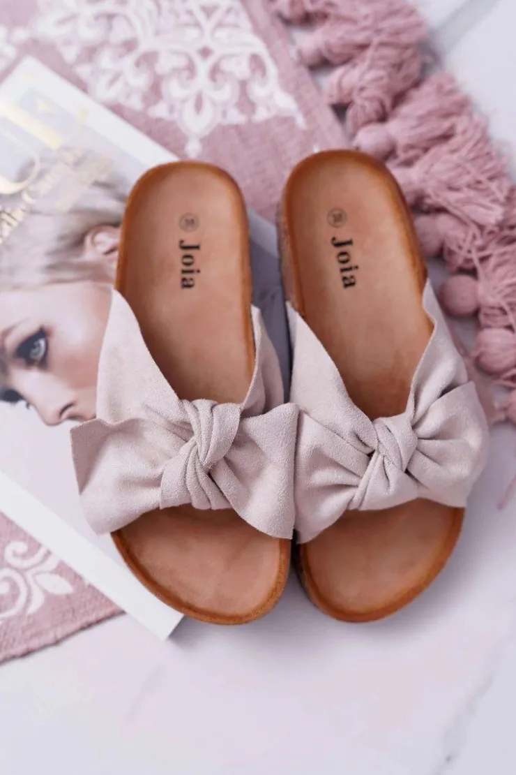 Damskie Boto Damskie Klapki Na Korku Kokarda Beżowe Randy